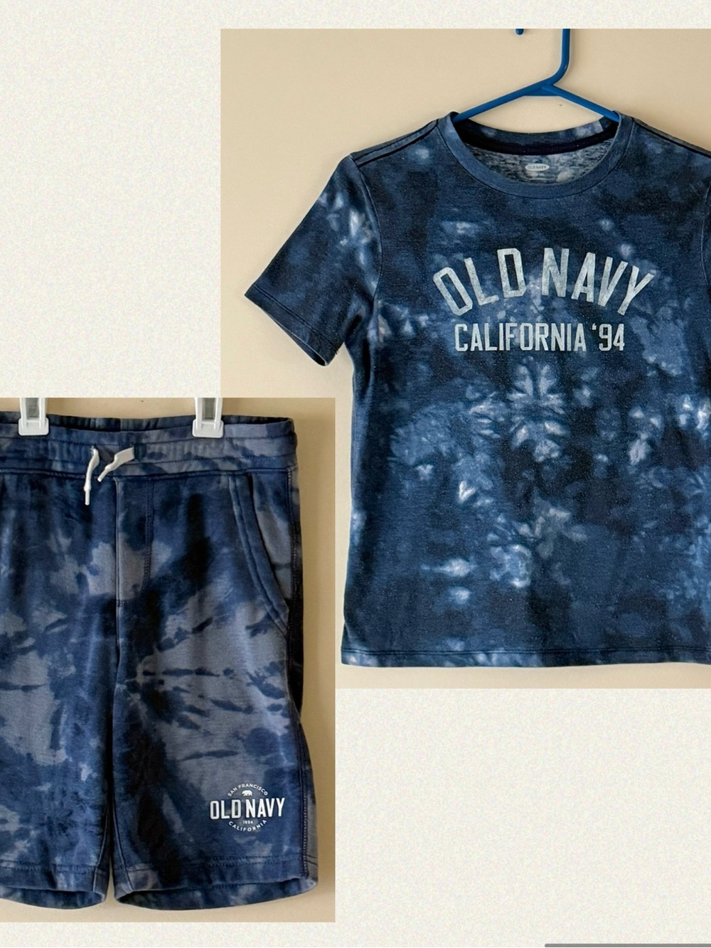 Old Boys Navy Tie-Dye Tee & Shorts Set - Navy Blue, Size L(10-12)